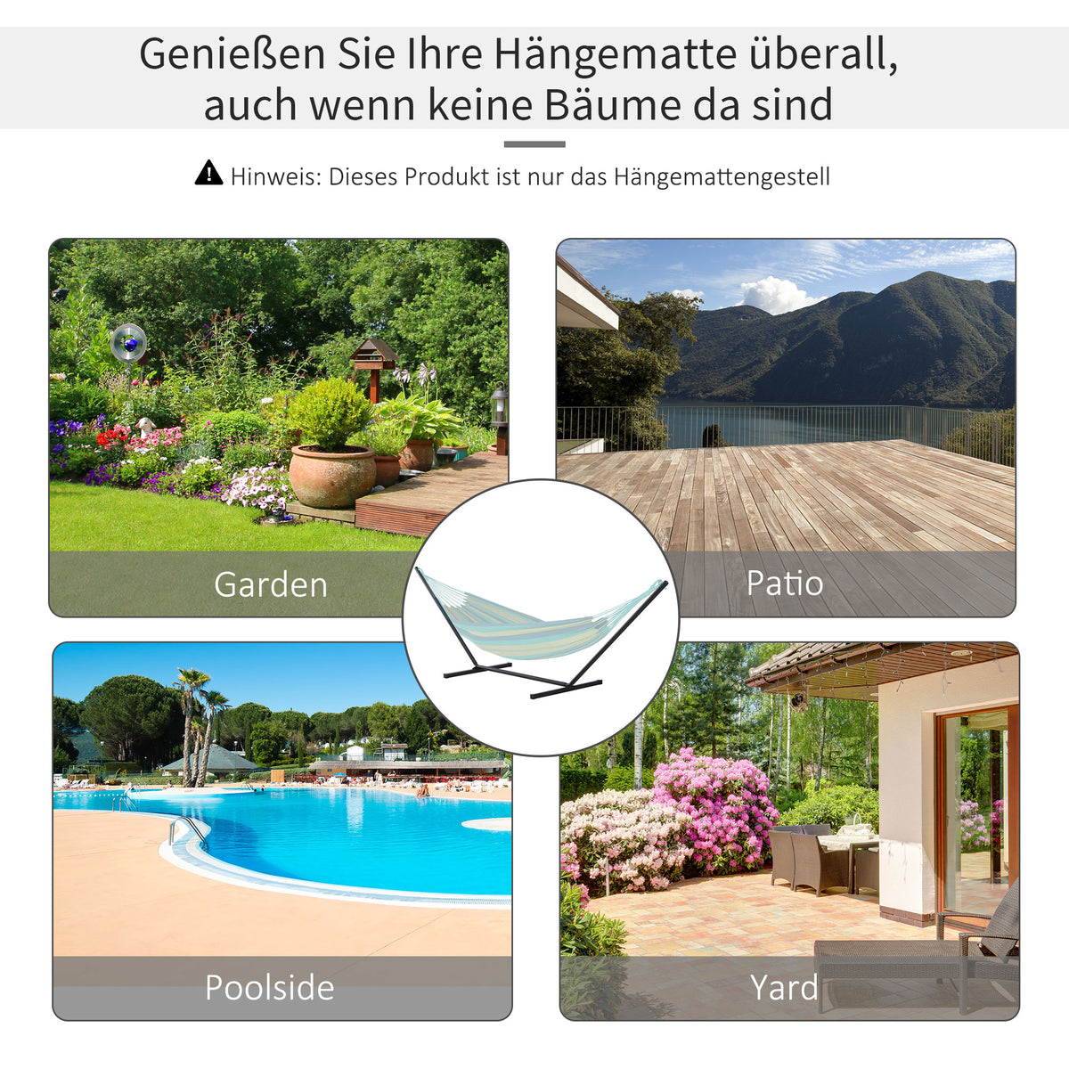 Outsunny Hängemattengestell für Hängematten Hängemattenständer mit Haken Garten Strand Metall 360 x 92 x 112 cm bis 120 kg