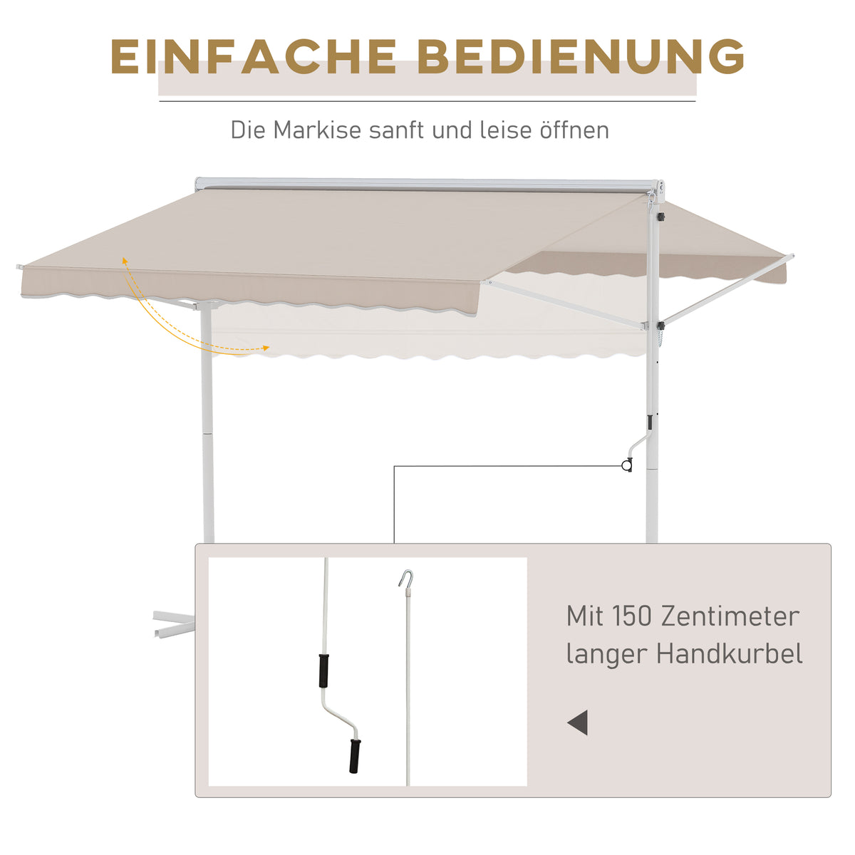 Outsunny Standmarkise Gartenmarkise Markise mit Faltarm Kurbel Terrasse Creme 3x3m
