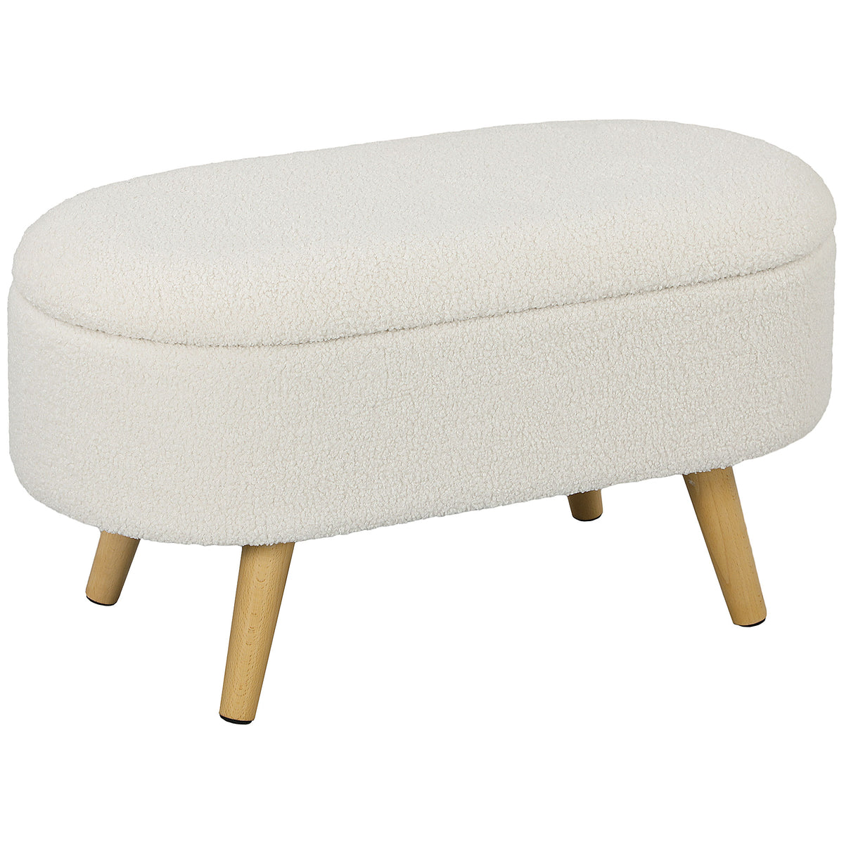 HOMCOM Sitzbank mit Stauraum und Deckel, Fußhocker für Flur, Wohnzimmer, Schlafzimmer, Holz, Stoffbezug, Weiß