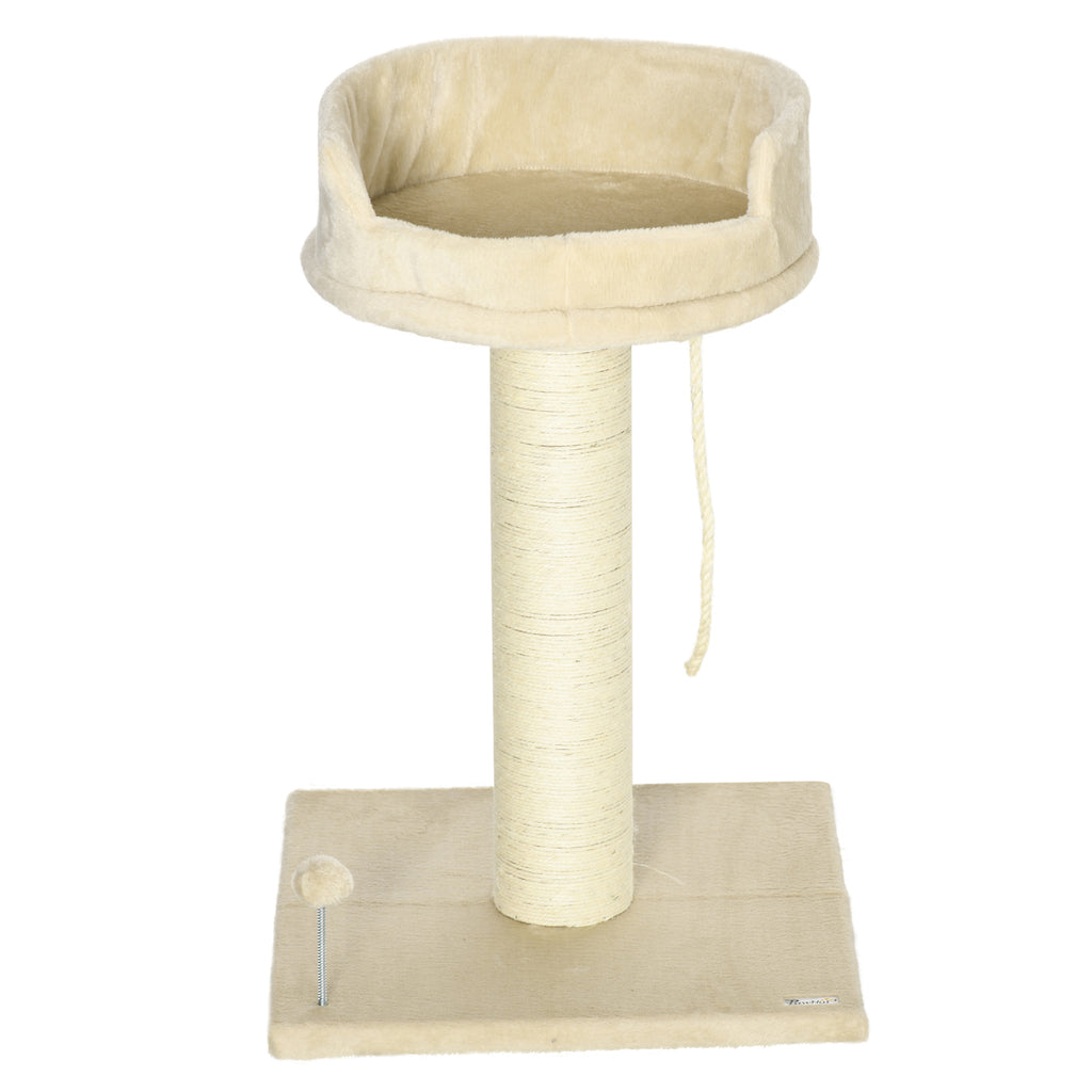 PawHut Kratzbaum Katzenbaum Katzenbett, 1 Katzenbett, inkl. Katzenspielzeug, 55 cm x 55 cm x 83 cm, Beige