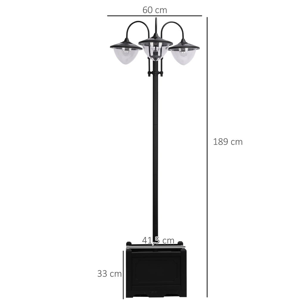Outsunny Solar Laterne Stehleuchte aus Metall, Gartenlaterne mit Lichtsteuerung, 189 cm hoch, Windlicht Außenleuchte, Wasserdicht IP44 mit Blumentopf-Basis für Garten Balkon Deko Schwarz