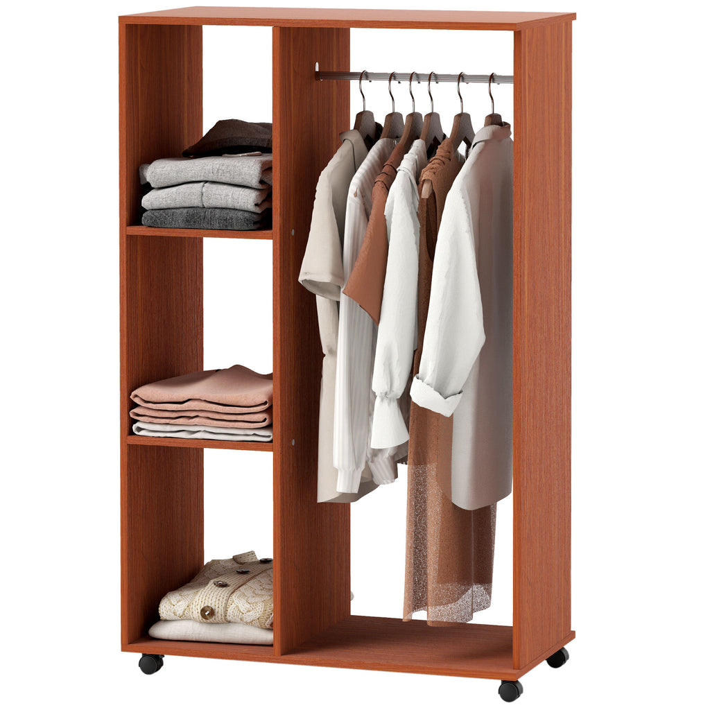 HOMCOM Kleiderschrank auf Rollen, mobile Garderobe, Garderobenschrank, Rollbarer Kleiderständer, 80 x 40 x 128 cm, Walnuss