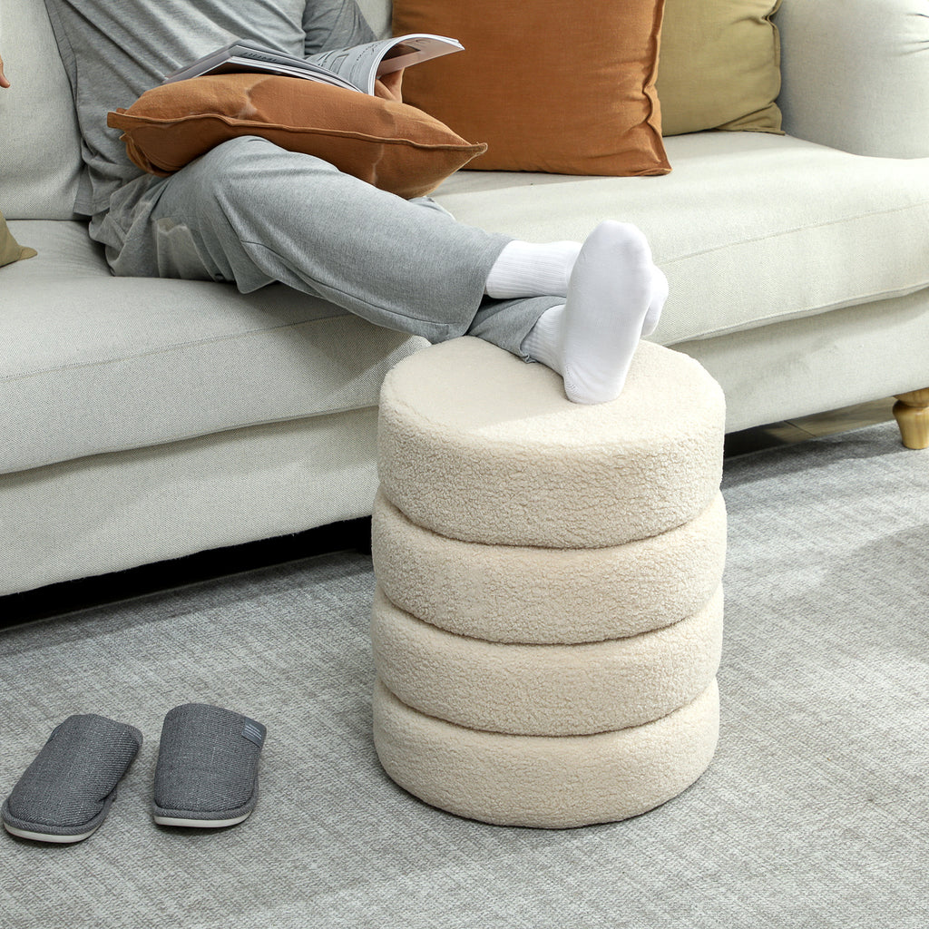 HOMCOM Hocker, rund, Teddyfleece, Metallgestell, bis 120kg, Φ40x45H cm, Beige