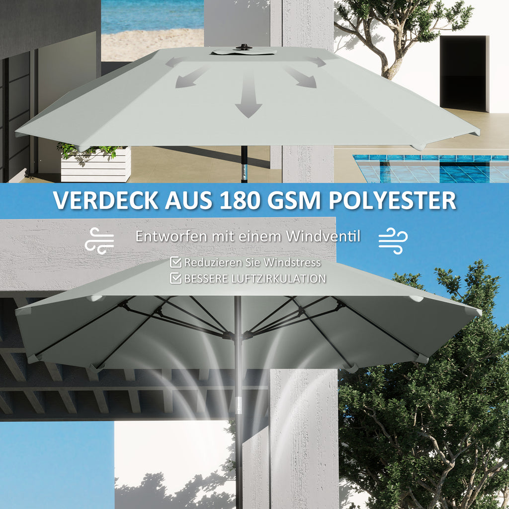 Outsunny 2,3 m Sonnenschirm ohne Basis, Verstellbarer Terrassenschirm mit Kurbel, Polyester, Aluminium, Fiberglas, Dunkelgrau