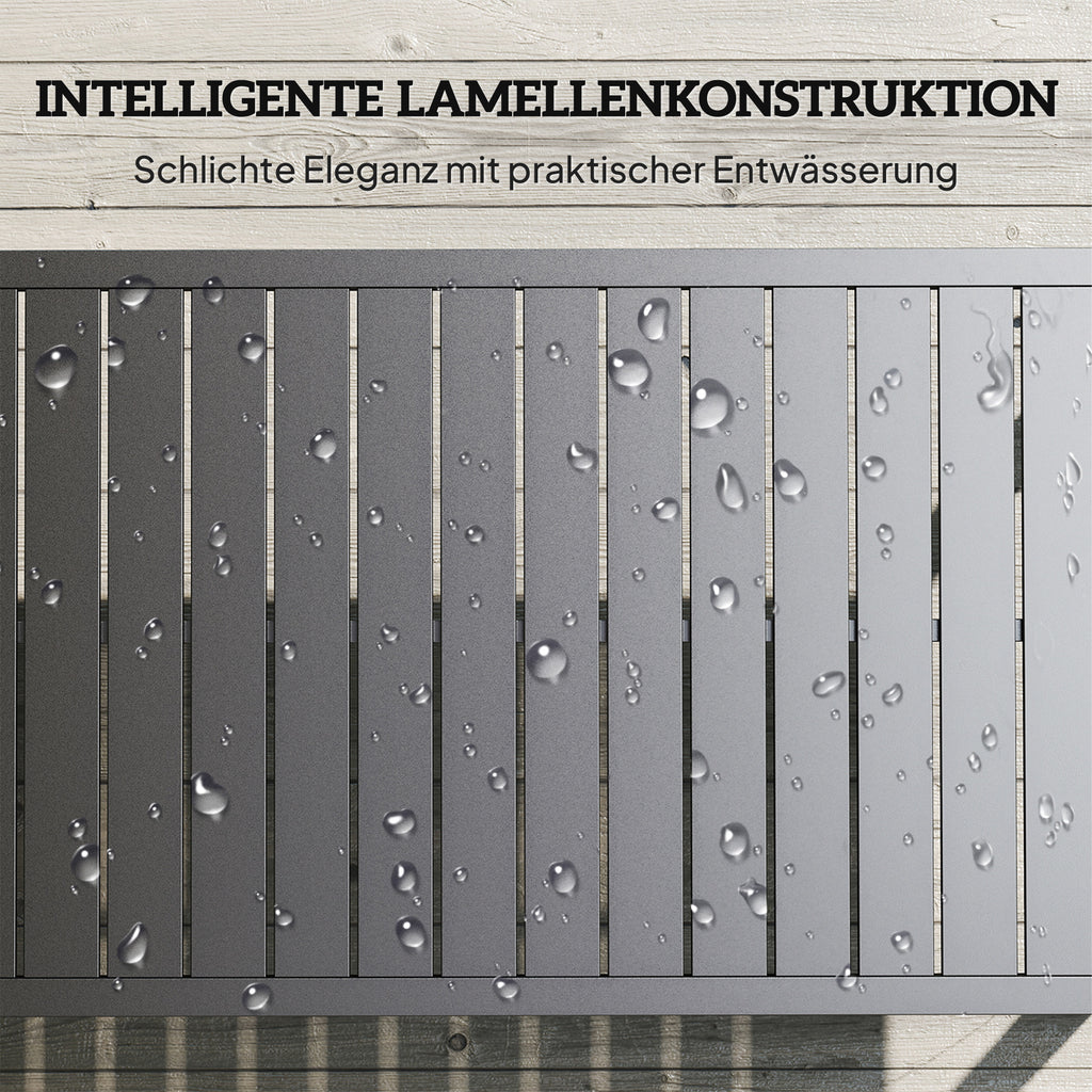 Outsunny Beistelltisch mit Latten-Design Balkontisch aus Aluminium Kaffeetisch wetterfest 90 x 50 x 42 cm Schwarz