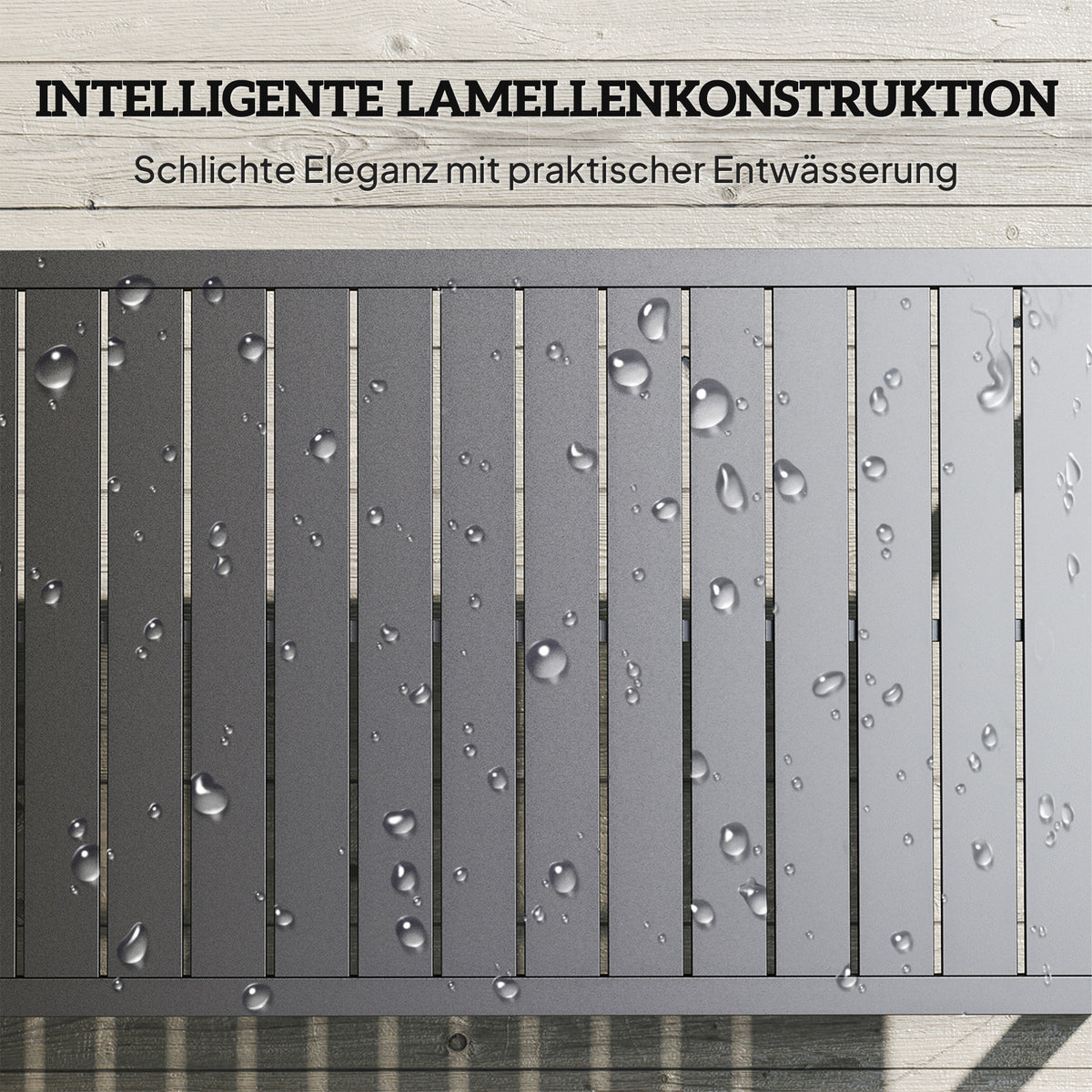 Outsunny Beistelltisch mit Latten-Design Balkontisch aus Aluminium Kaffeetisch wetterfest 90 x 50 x 42 cm Schwarz