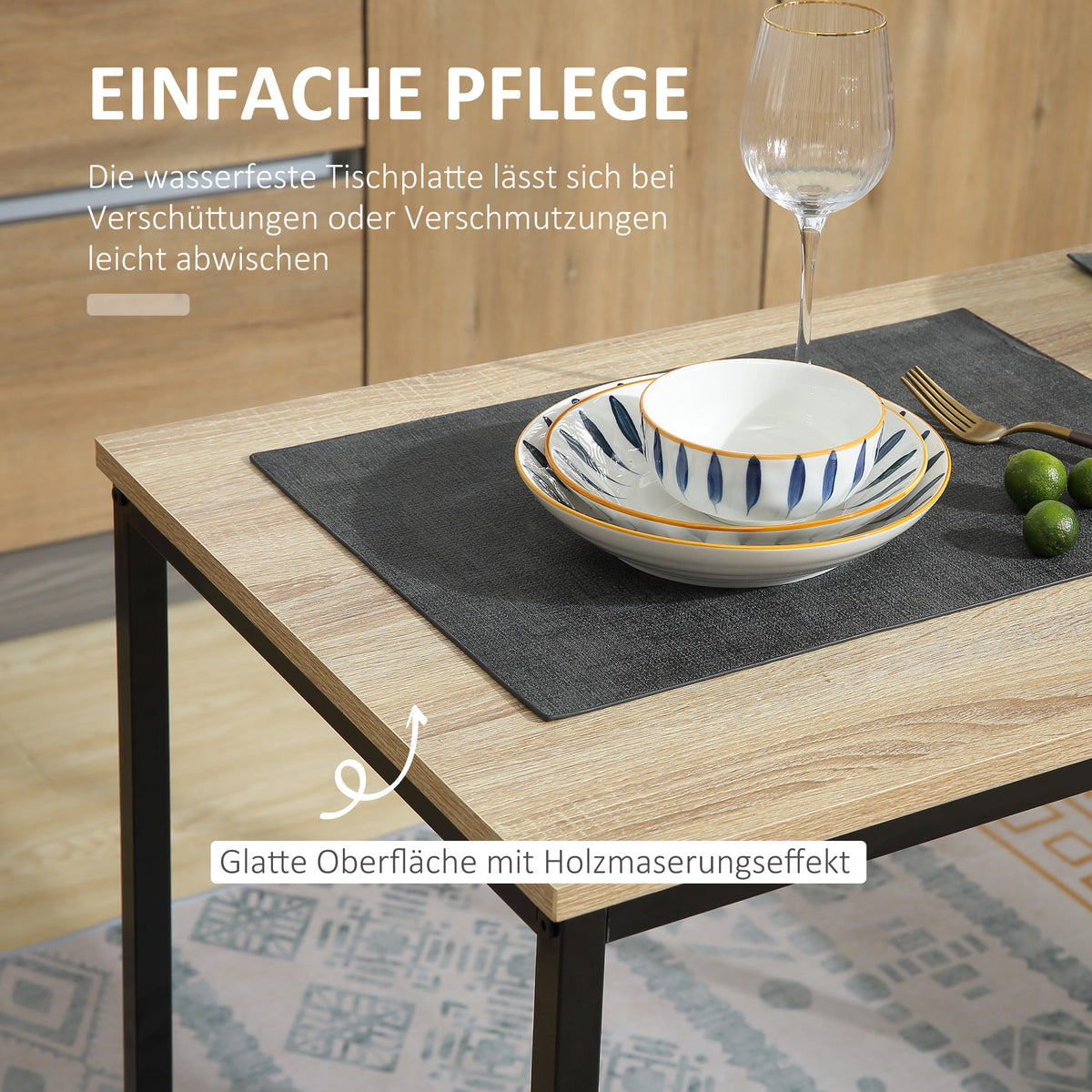 HOMCOM Esstisch-Set mit 2 Stühlen, Kompaktes Set aus Tisch und Stühlen für Esszimmer, Wohnzimmer, Küche, mit Metallrahmen