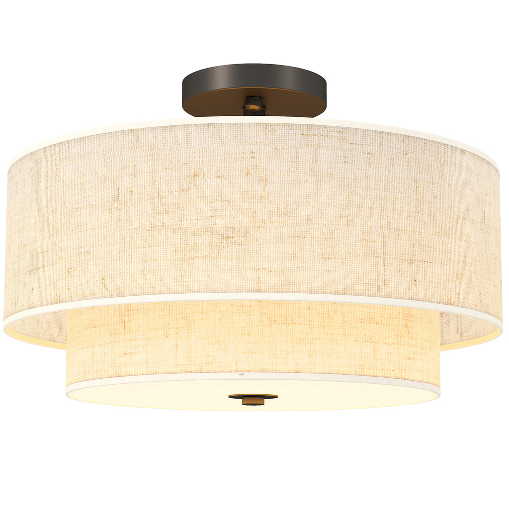 HOMCOM Deckenlampe, Hängeleuchte mit doppelten Schirmen in Leinenoptik, Cremeweiß