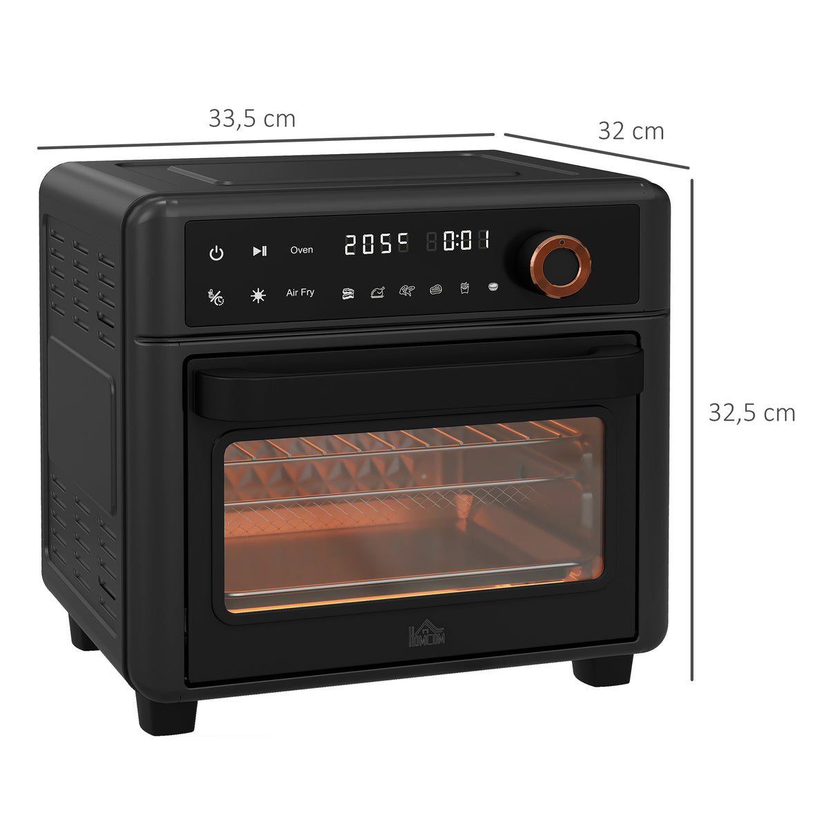 HOMCOM Minibackofen, Heißluftfritteuse, 40-220° C, 12 Programme, Zubehör, Schwarz