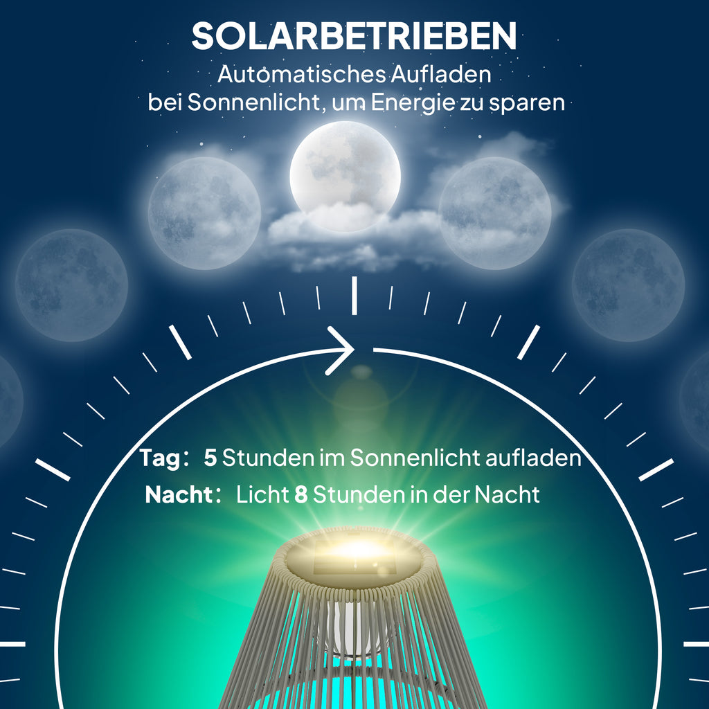 Outsunny Solar Stehlampe Rattan Solarlampen mit Lichtsensor 25 LED-Lichte Solarleuchte im Boho-Stil Ø33 x 135 cm