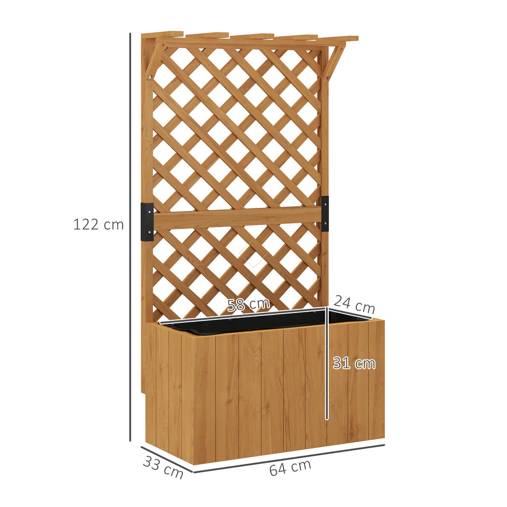 Outsunny Hochbeet Pflanzkasten mit Rankgitter, Spalier Pflanzkübel Blumenkasten Holz, Gartenspalier 64 x 33 x 122cm Naturholz