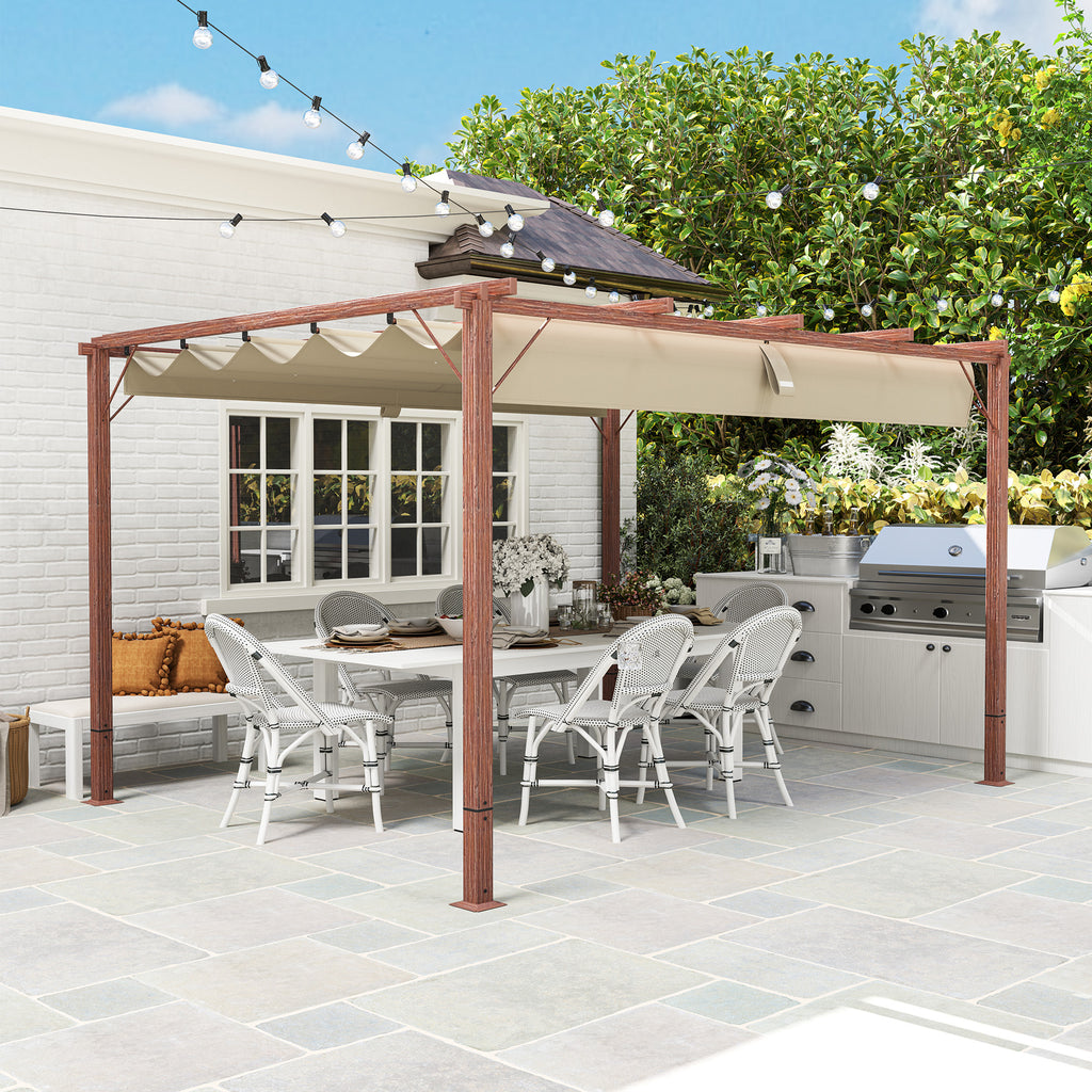Outsunny 3 x 4 m Garten-Pergola, Verstellbares Terrassendach, Aluminium-Rahmen, UPF30+ Sonnenschutz, Naturholz