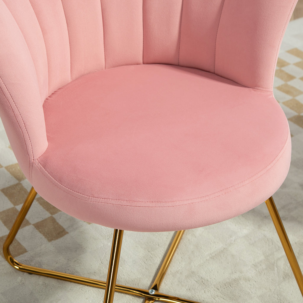 HOMCOM Polsterstuhl, Akzentstuhl mit Rückenlehne im Lotus-Design, Metallbeine, Rosa