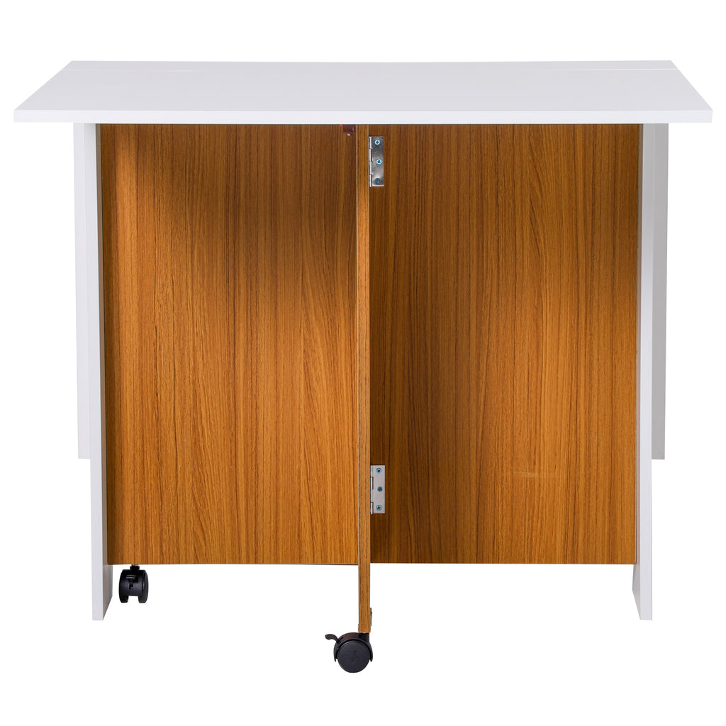 HOMCOM Ausklappbarer Esstisch Ausziehbarer Esstisch, mobil, modernes Design, 120 cm x 80 cm x 73 cm, Teak + Weiß