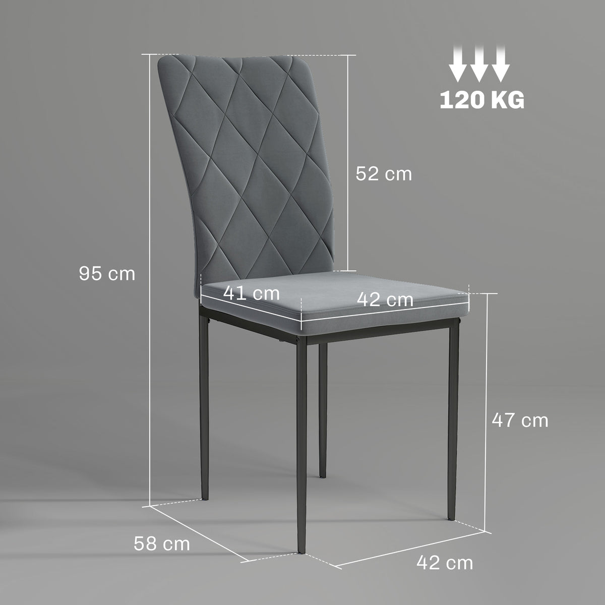 HOMCOM 4er-Set Esszimmerstühle in Samtoptik, Moderne Polsterstühle mit Metallbeinen, für Esszimmer, Schlafzimmer, Küche, Grau