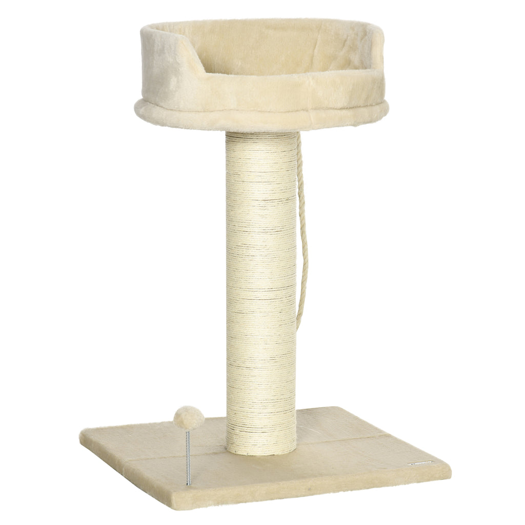 PawHut Kratzbaum Katzenbaum Katzenbett, 1 Katzenbett, inkl. Katzenspielzeug, 55 cm x 55 cm x 83 cm, Beige