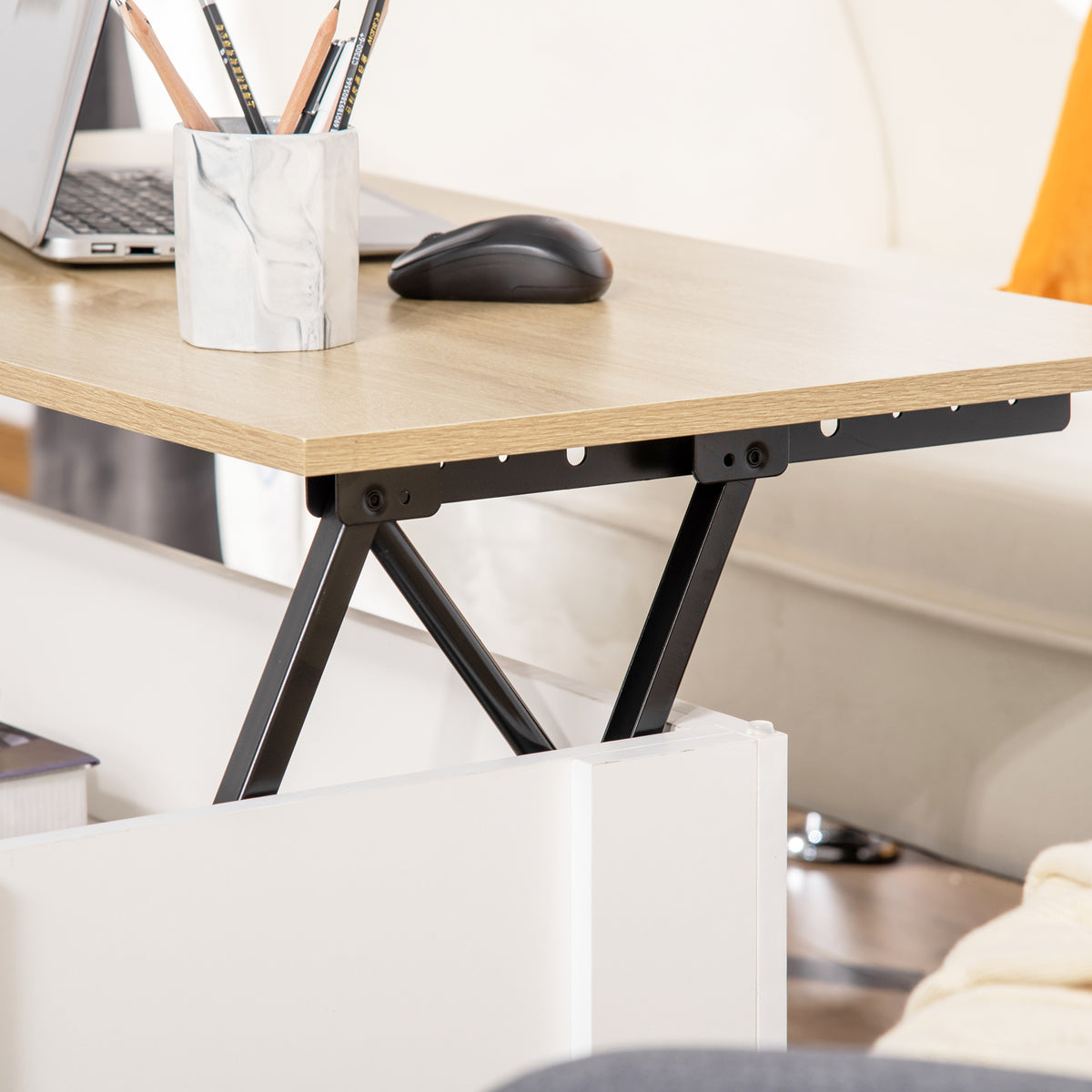 HOMCOM Höhenverstellbarer Couchtisch, Wohnzimmertisch mit verborgenem Stauraum, moderner Stil, für Wohnzimmer, Büro, 100x50x45cm, weiß