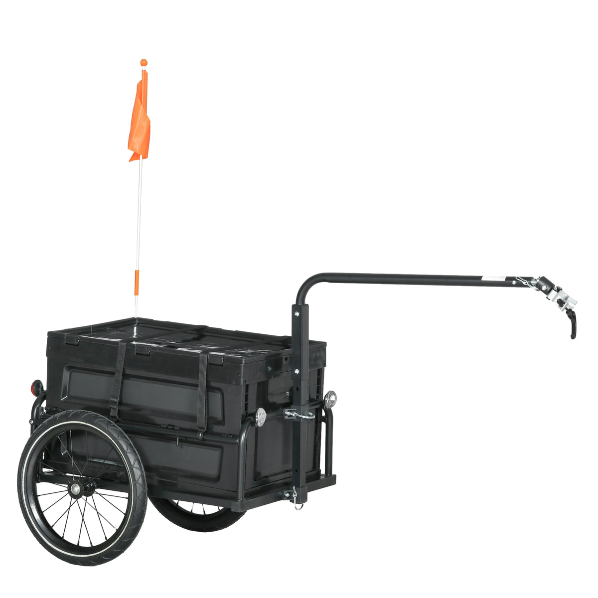 HOMCOM Fahrradanhänger mit abnehmbarem und klappbarem Lagerkasten von 65L, Sicherheitsreflektoren, max. Belastung 40KG, Schwarz