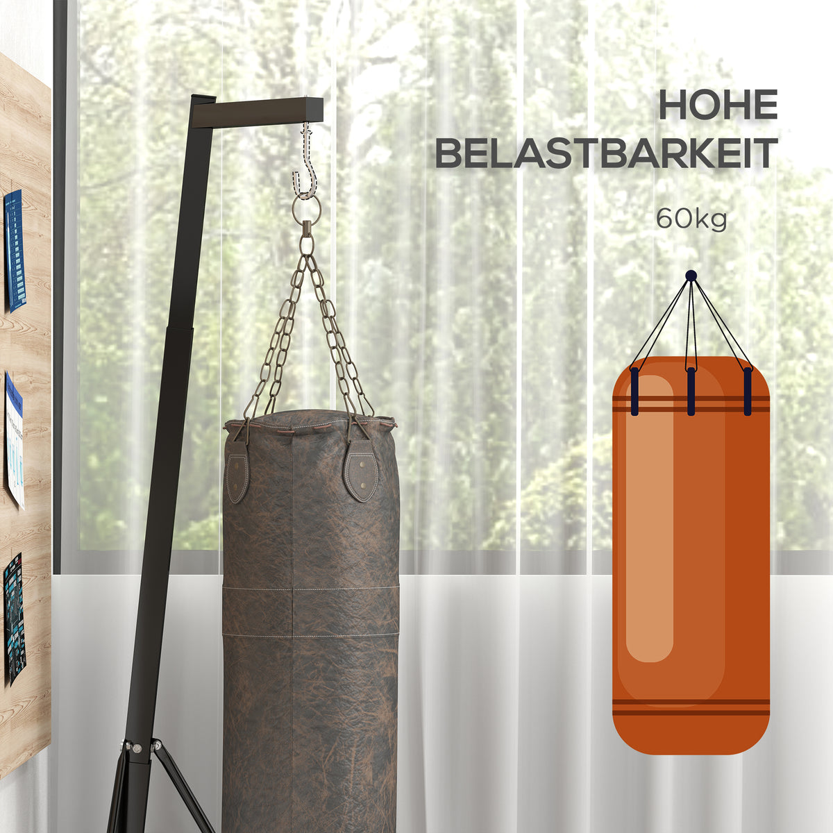 SPORTNOW Boxsackständer, Boxsackhalterung, höhenverstellbar, freistehend, klappbar, Stahl, 170 x 90 x 225 cm, schwarz