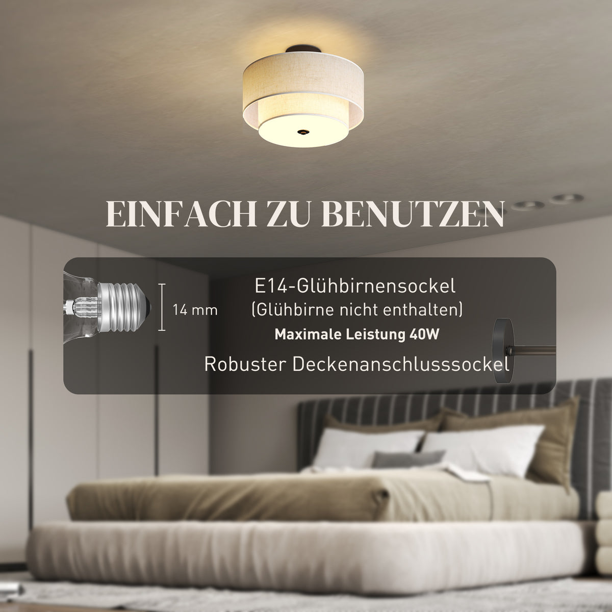 HOMCOM Deckenlampe, Hängeleuchte mit doppelten Schirmen in Leinenoptik, Cremeweiß