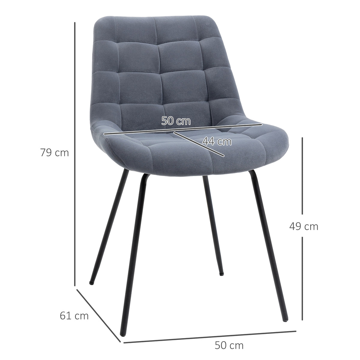 HOMCOM 2er-Set Esszimmerstühle im Retro-Design, Samtoptik, 50 cm x 61 cm x 79 cm, Dunkelgrau