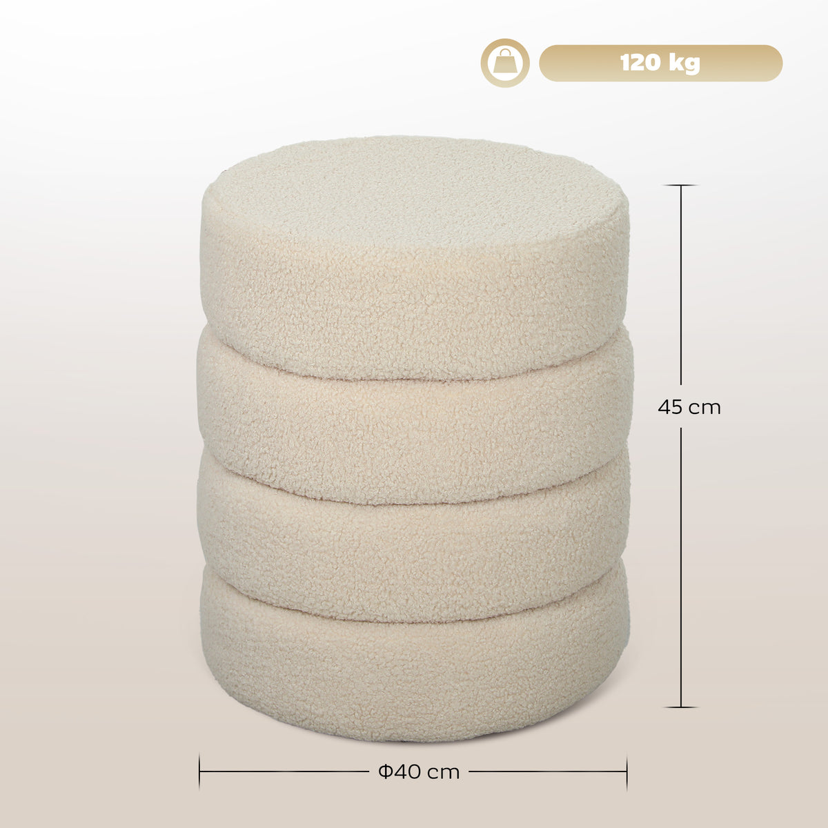 HOMCOM Hocker, rund, Teddyfleece, Metallgestell, bis 120kg, Φ40x45H cm, Beige