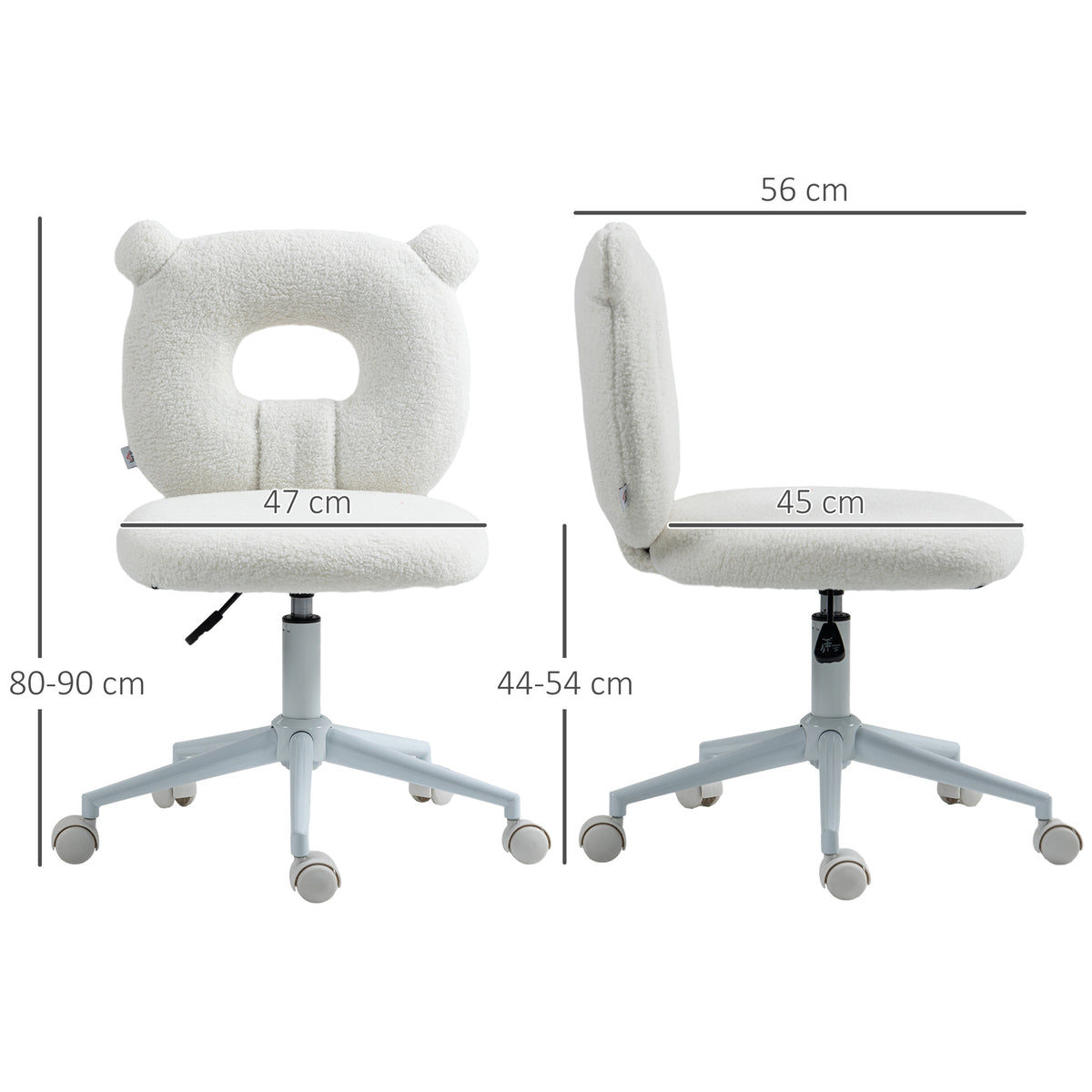 HOMCOM Bürostuhl Schreibtischstuhl, höhenverstellbar, Teddyfell, 50 cm x 56 cm x 90 cm, Weiß