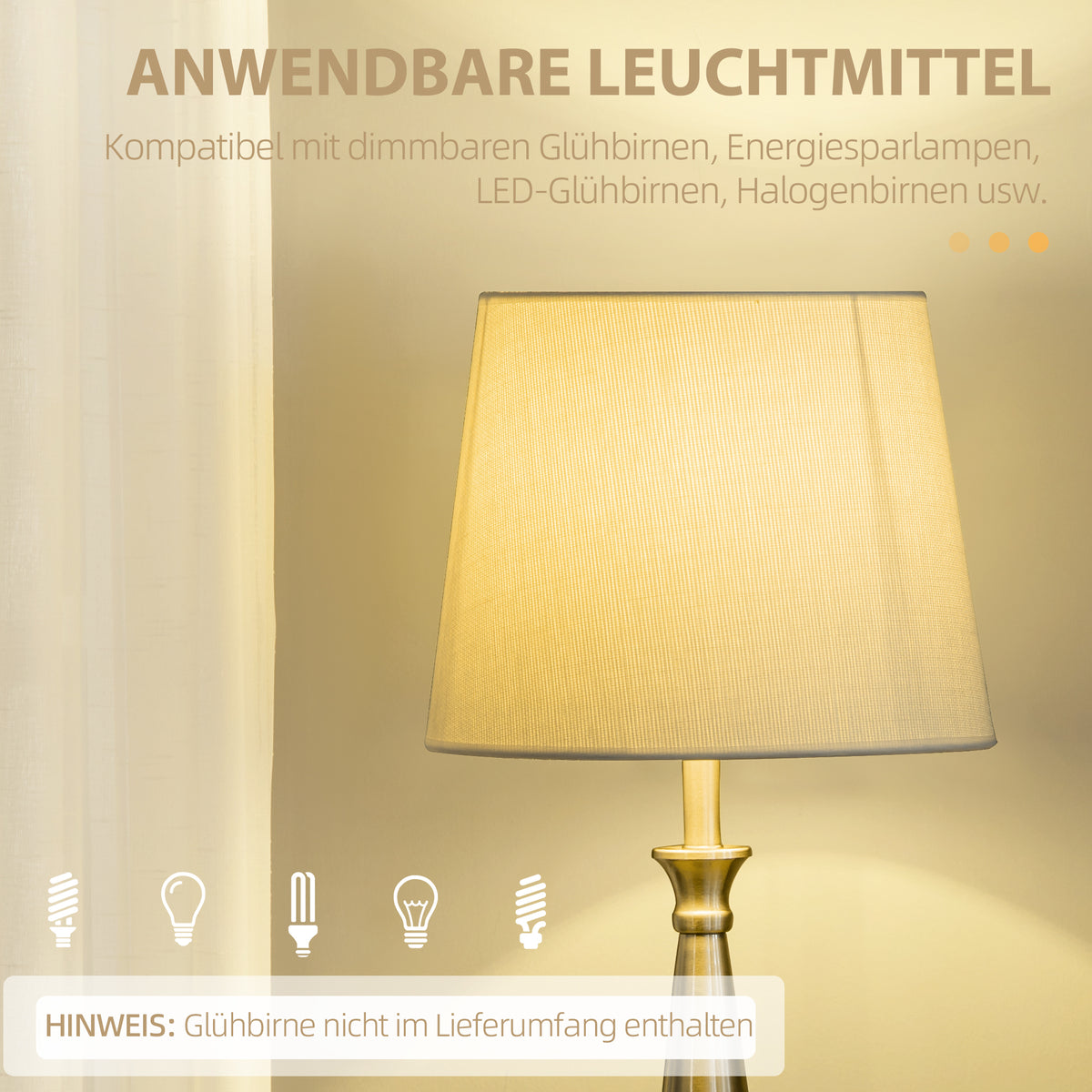 HOMCOM 3-teiliges Lampenset im Vintage-Design, 2 Tischleuchten, 1 Stehleuchte, 35,5 cm x 35,5 cm x 146 cm, Silber + Weiß