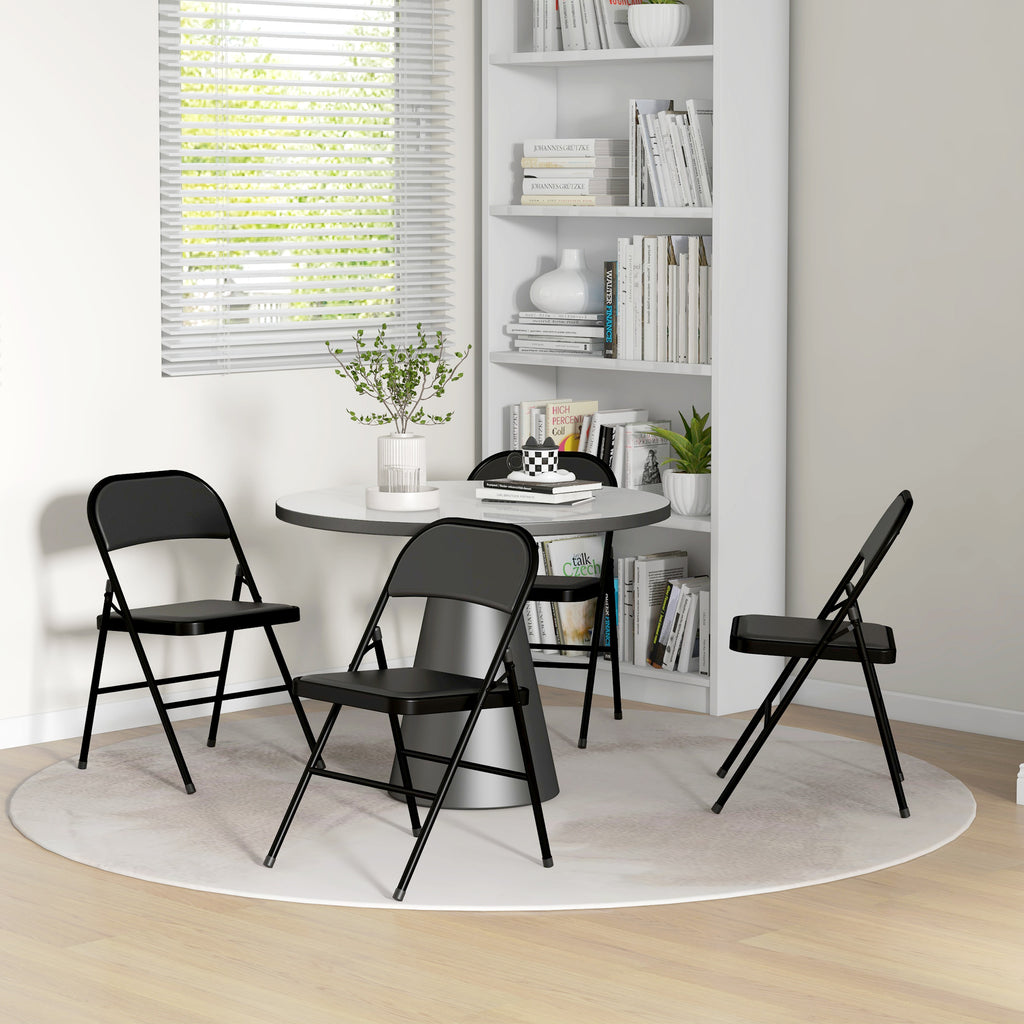 HOMCOM 4er-Set Klappstühle, Tragbare Bürostühle, Metallbeine, Faltstuhl für Büro, Empfang, Wartezimmer, Kunstleder, Schwarz