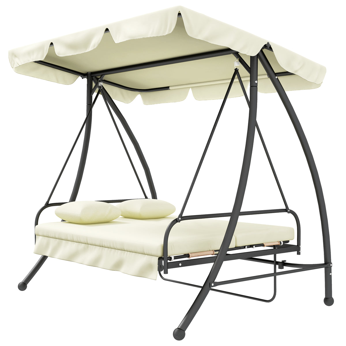 Outsunny Hollywoodschaukel, Schaukelbank mit Liege-Funktion, 3 Sitzer, Metall+Polyester, 200 x 125 x 170 cm, Weiß