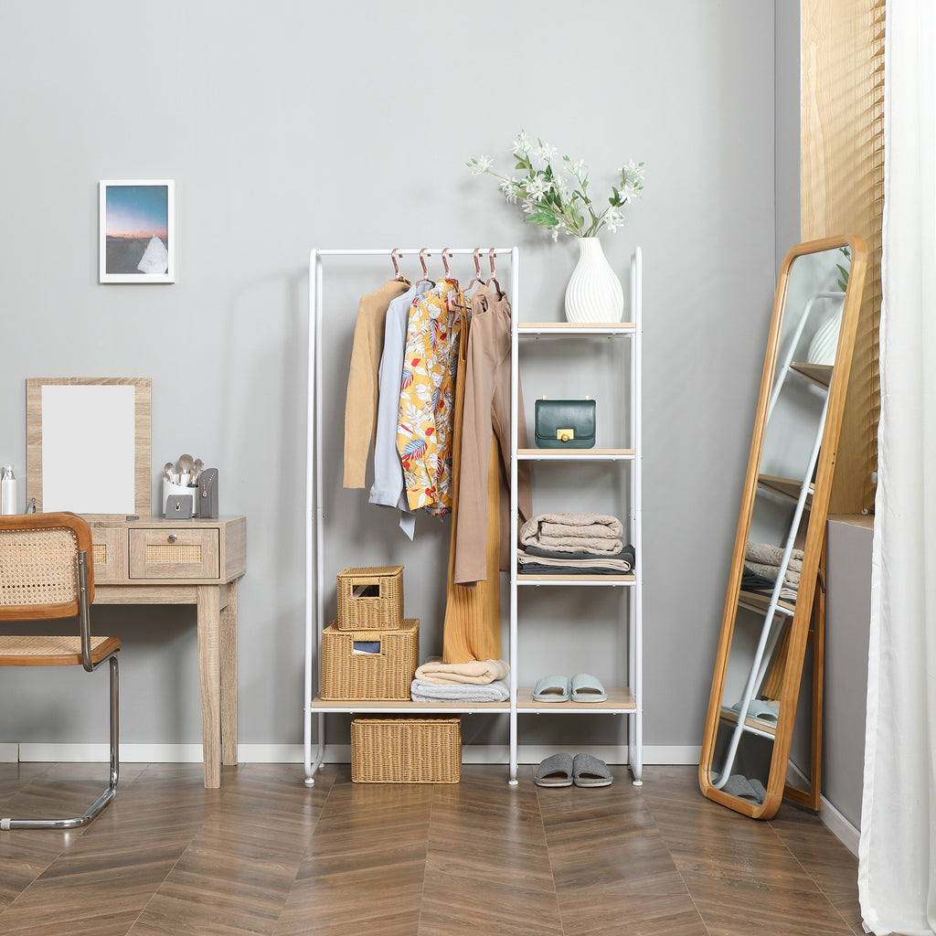 HOMCOM Kleiderständer Garderobenständer, 5 Regale u. 1 Kleiderstange 101 cm x 39 cm x 160 cm