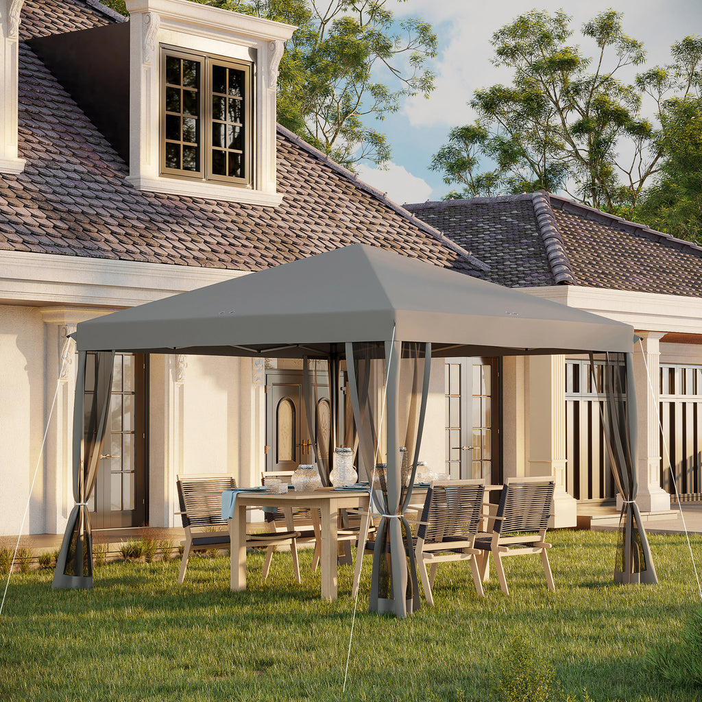 Outsunny Faltpavillon, Faltzelt mit Seitenwänden inkl. Tragetasche, Gartenpavillon, Metall, Oxfordstoff, 3 x 3 m, Hellgrau