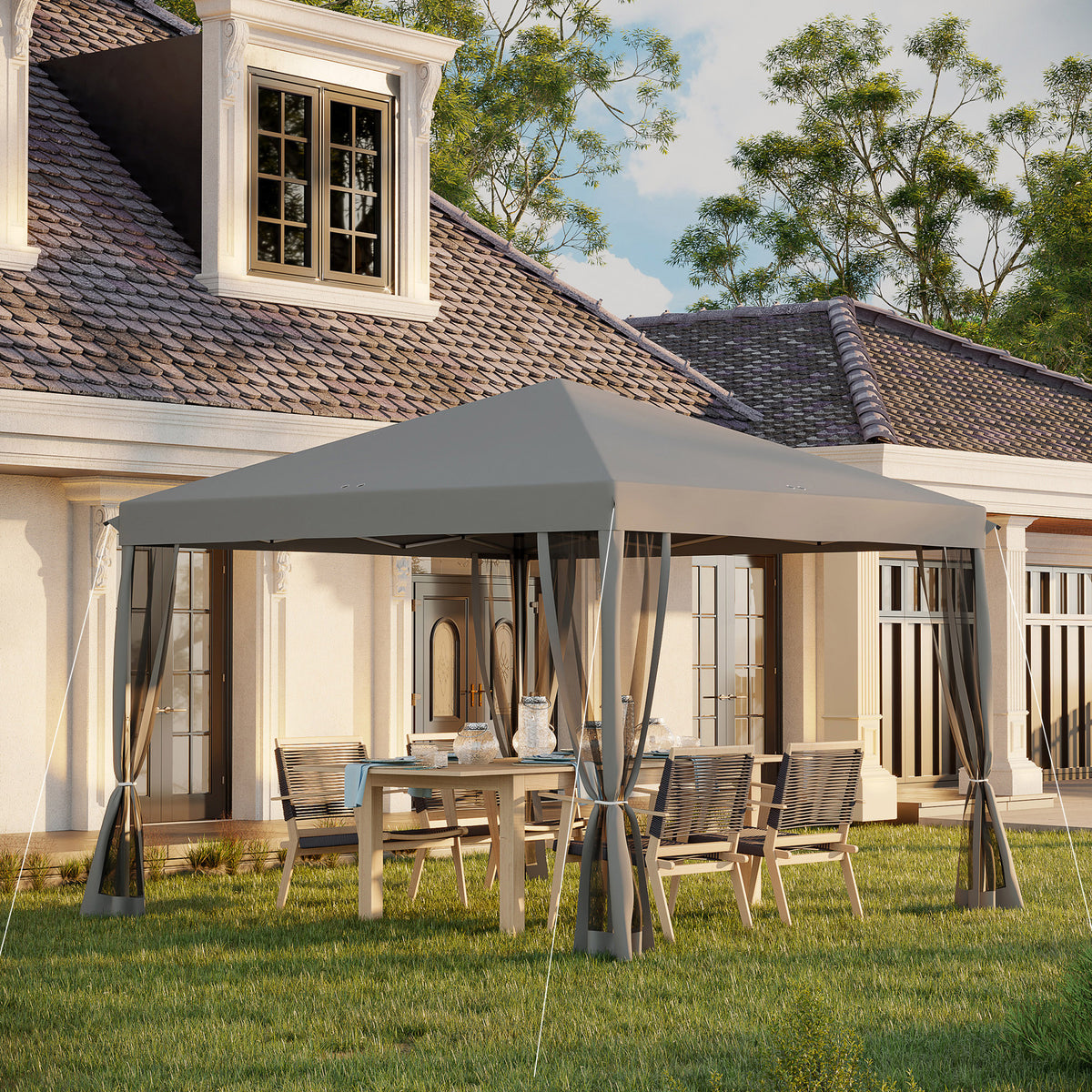 Outsunny Faltpavillon, Faltzelt mit Seitenwänden inkl. Tragetasche, Gartenpavillon, Metall, Oxfordstoff, 3 x 3 m, Hellgrau