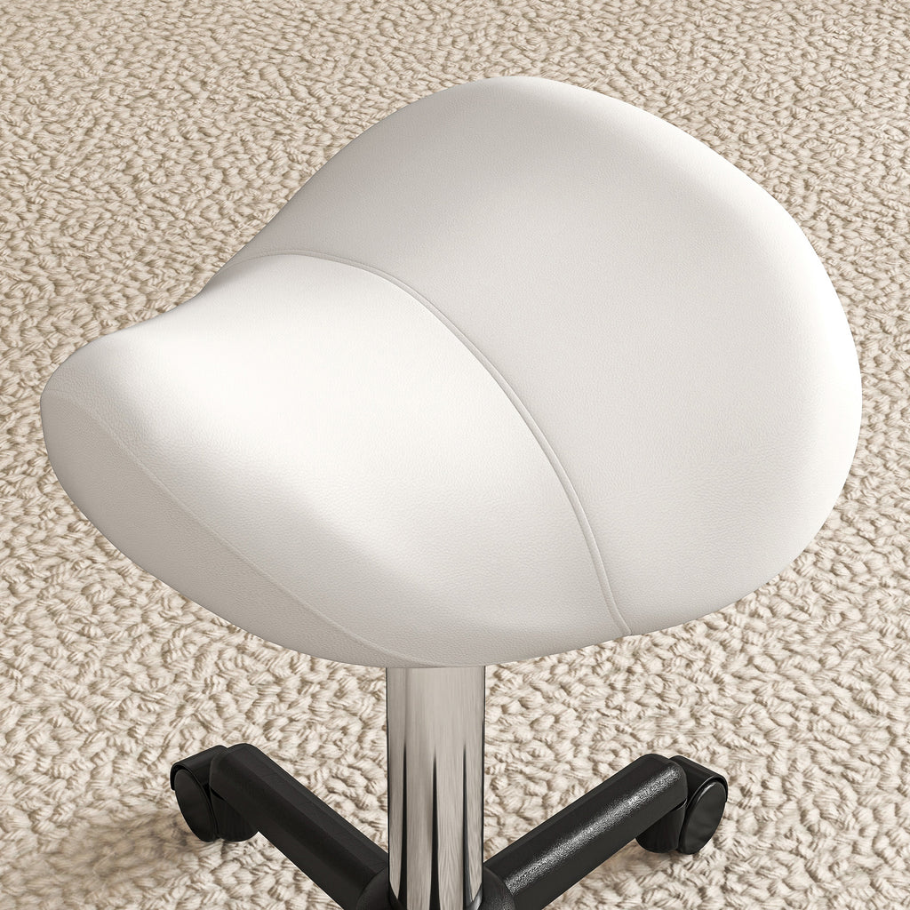 HOMCOM Massagehocker mit Rollen, Arbeitshocker mit höhenverstellbarem Sattel, 48x47x45-57cm, Weiß