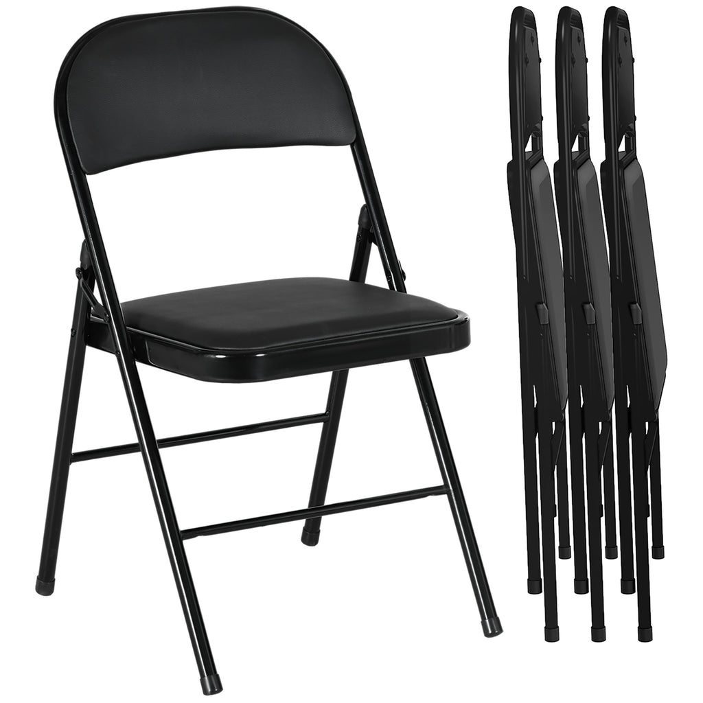 HOMCOM 4er-Set Klappstühle, Tragbare Bürostühle, Metallbeine, Faltstuhl für Büro, Empfang, Wartezimmer, Kunstleder, Schwarz