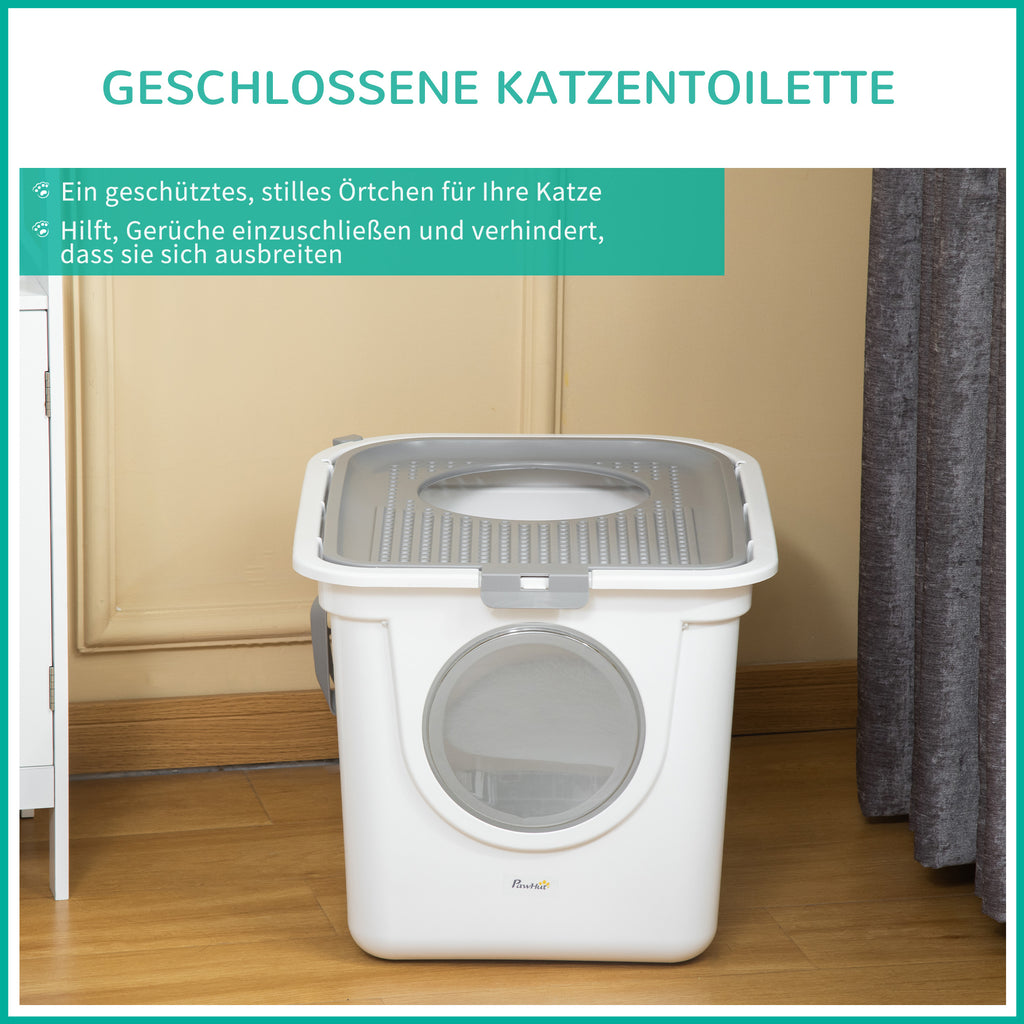 PawHut Katzenklo, 2-Wege-Katzenklo, inkl. Streuschaufel, Weiß + Grau
