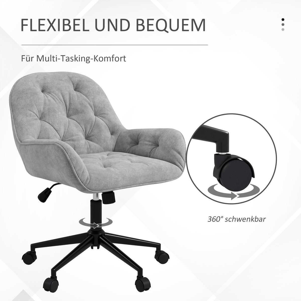 Vinsetto Bürostuhl Schreibtischstuhl Computerstuhl, höhenverstellbar, Samt-Optik, Grau
