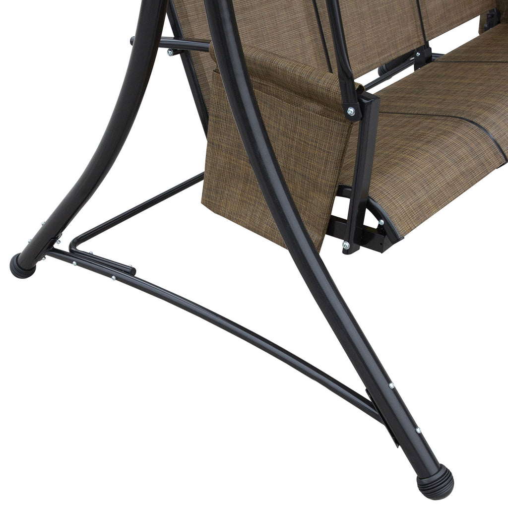 Outsunny 3-Sitzer Hollywoodschaukel, Gartenschaukel mit Sonnendach, Schaukelbank mit Ablage, Aluminium, 196 x 128 x 172 cm, Braun
