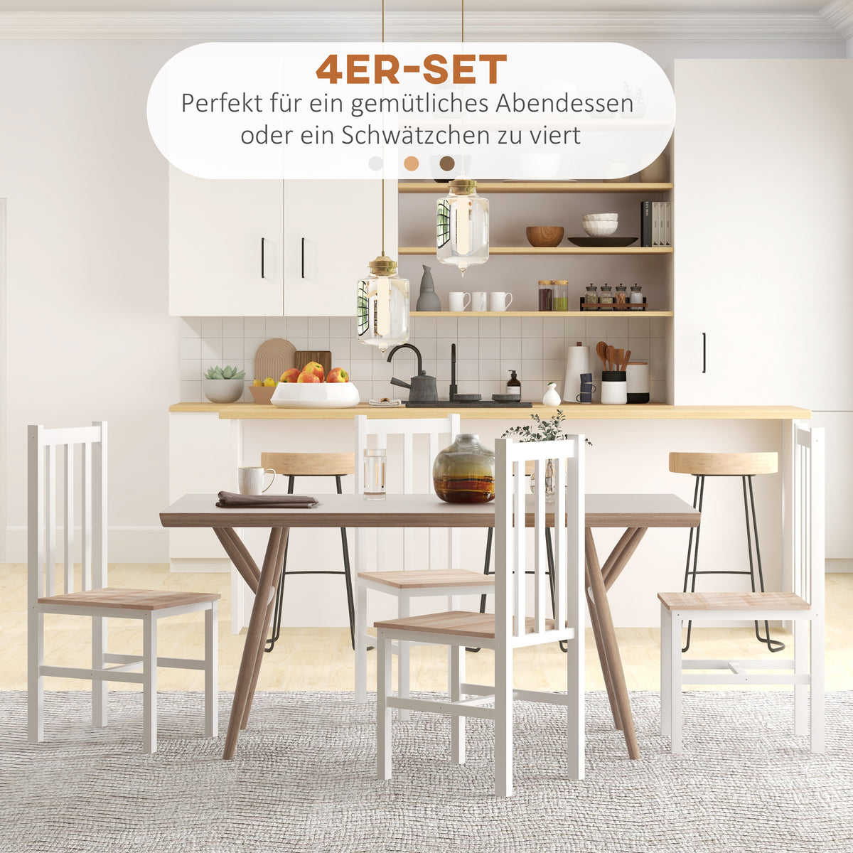 HOMCOM 4er-Set Küchenstühle Esszimmerstühle Stühle, Massivholz, modernes Design, 38, 5 cm x 47,5 cm x 99 cm, Natur