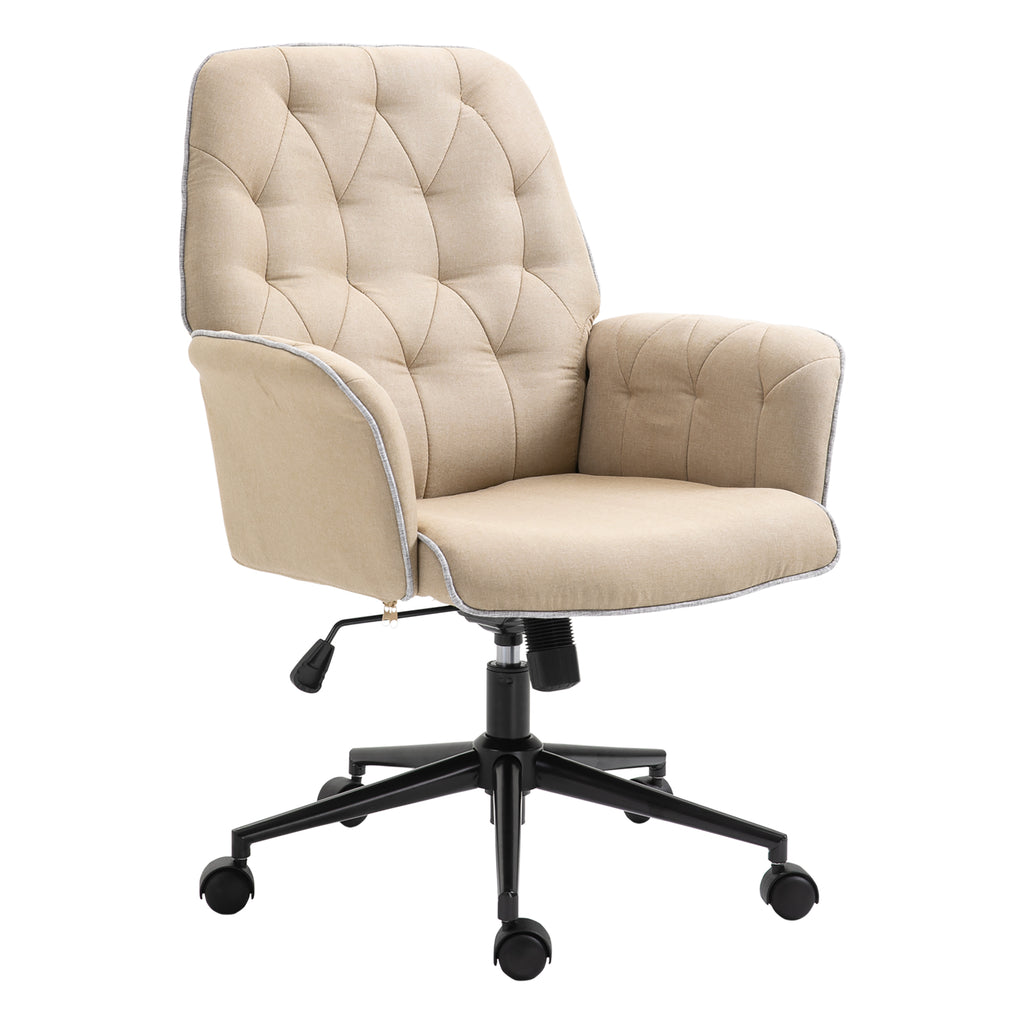 Vinsetto Bürostuhl mit Wippfunktion Drehstuhl Home-Office-Stuhl höhenverstellbarer Schreibtischstuhl Computerstuhl Arbeitsstuhl mit Armen 360°-Drehräder Schaumstoff Beige 66 x 69 x 89,5-97 cm