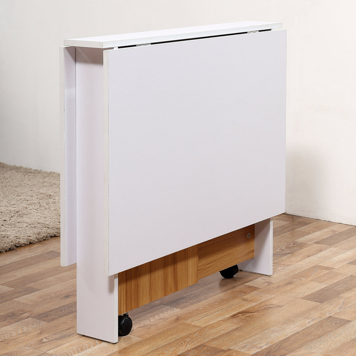 HOMCOM Ausklappbarer Esstisch Ausziehbarer Esstisch, mobil, modernes Design, 120 cm x 80 cm x 73 cm, Teak + Weiß