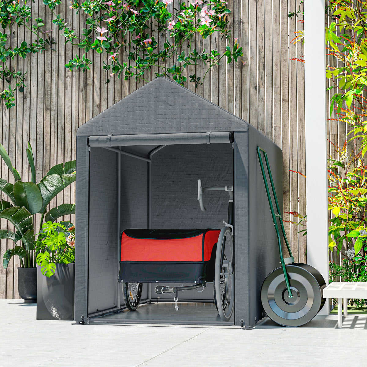 Outsunny Gartenschuppen, Lagerzelt, robust & wetterfest, Stahlrahmen, 1,2x1,8x1,6m, Dunkelgrau