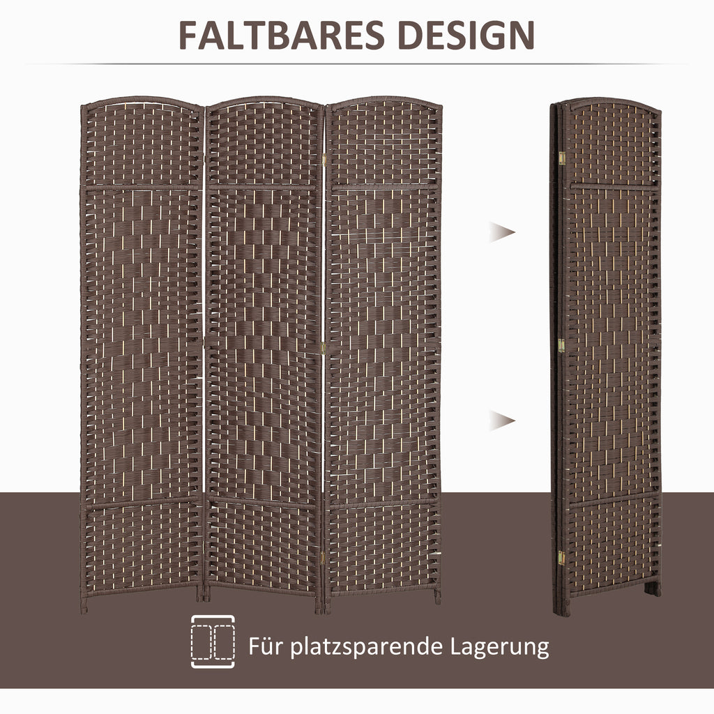 HOMCOM Raumteiler, 3-teilig faltbare Trennwand, Geflechtmuster, Kiefernholz, Braun