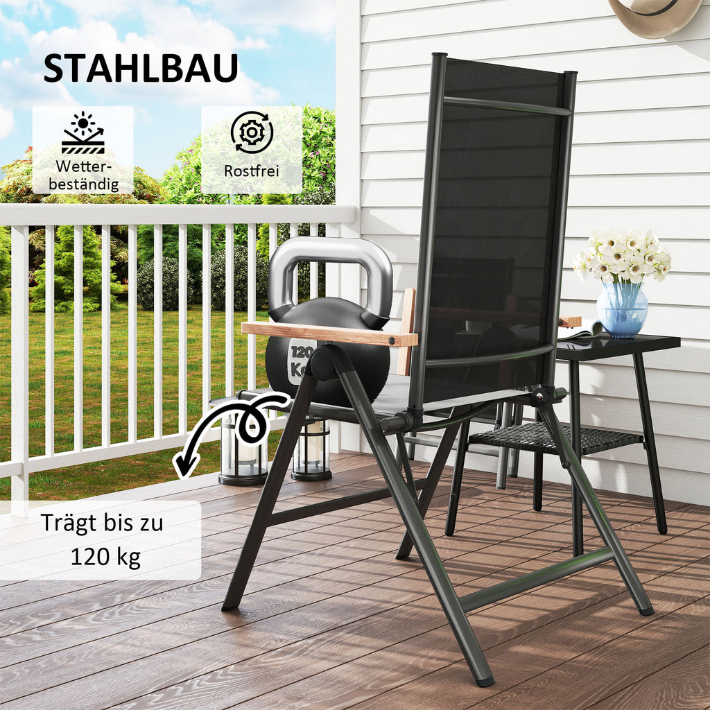Outsunny Gartenstuhl aus Stahl Klappstuhl mit Armlehnen klappbar Balkonstuhl 120kg Belastbar 60 x 73 x 108cm Schwarz