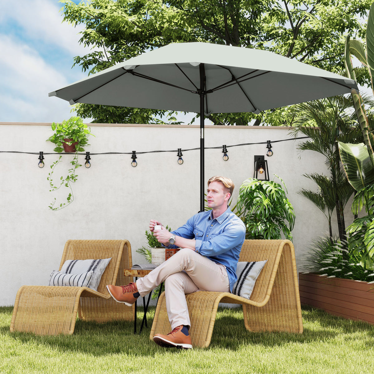Outsunny 2,3 m Sonnenschirm ohne Basis, Verstellbarer Terrassenschirm mit Kurbel, Polyester, Aluminium, Fiberglas, Dunkelgrau