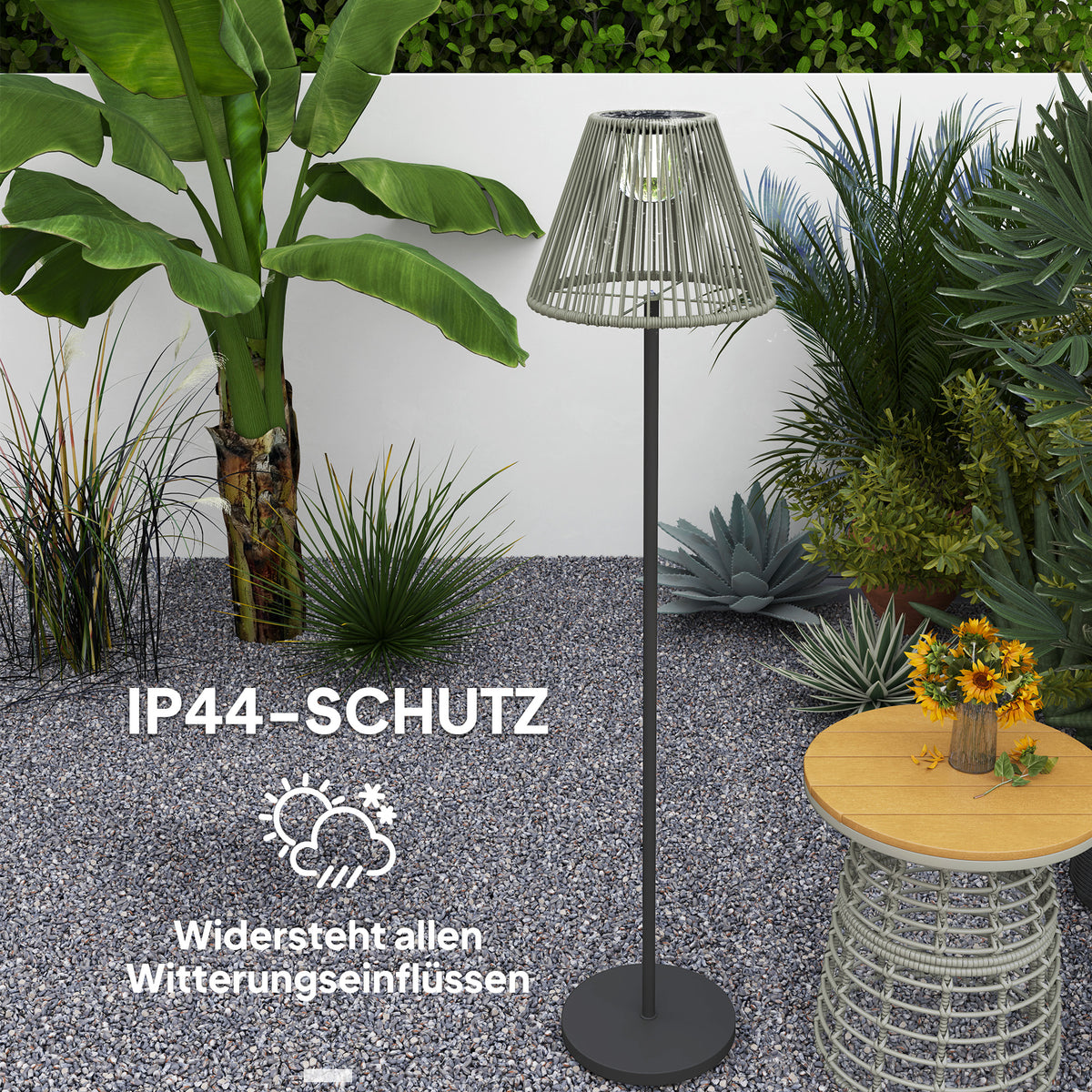 Outsunny Solar Stehlampe Rattan Solarlampen mit Lichtsensor 25 LED-Lichte Solarleuchte im Boho-Stil Ø33 x 135 cm