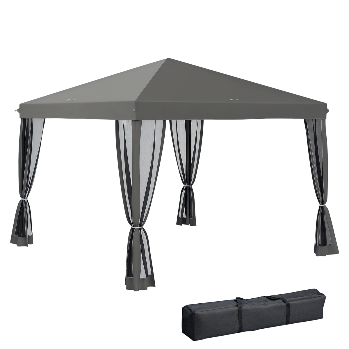 Outsunny Faltpavillon, Faltzelt mit Seitenwänden inkl. Tragetasche, Gartenpavillon, Metall, Oxfordstoff, 3 x 3 m, Hellgrau