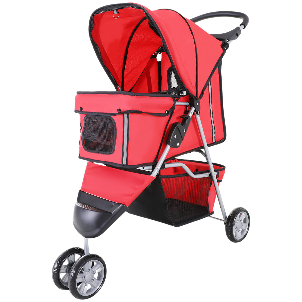 PawHut Hundewagen Hundebuggy bis 10 kg Klappbar Bodenkorb 2 Becherhalter verstellbares Vordach Rot