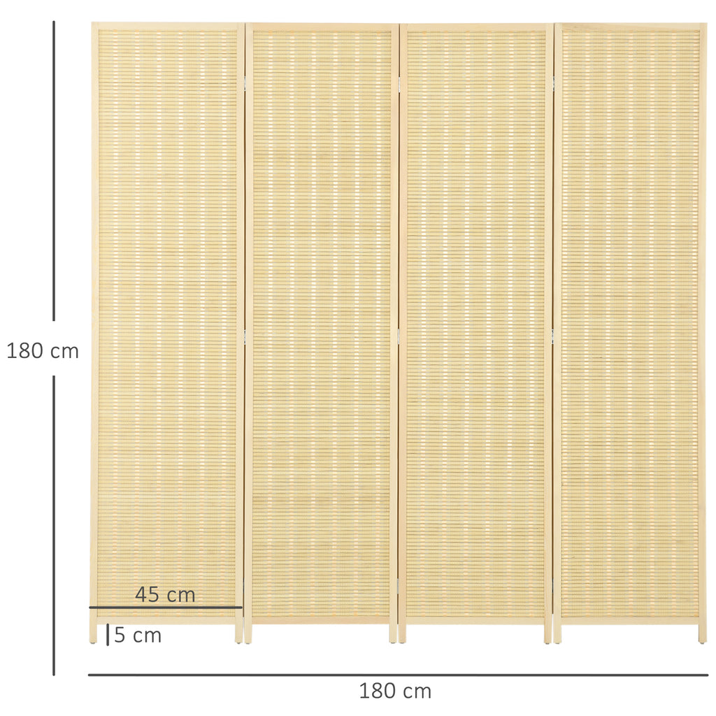 HOMCOM 4-teiliger Raumteiler, 180 x 180 cm, Faltbarer Sichtschutz aus Bambus und Baumwolle für Wohnzimmer, Schlafzimmer, Natur