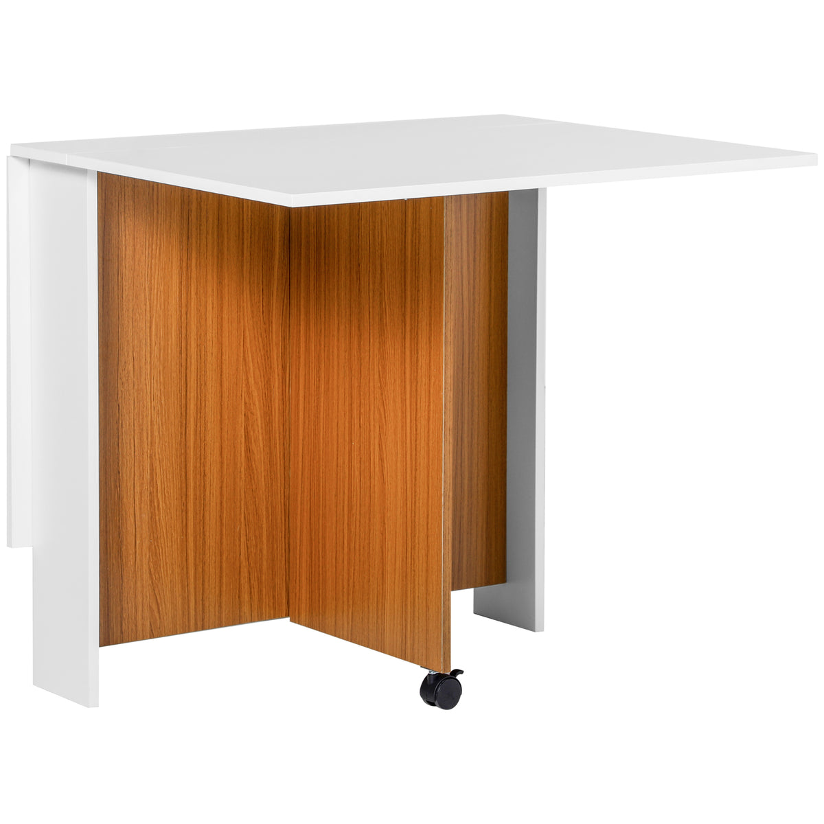 HOMCOM Ausklappbarer Esstisch Ausziehbarer Esstisch, mobil, modernes Design, 120 cm x 80 cm x 73 cm, Teak + Weiß